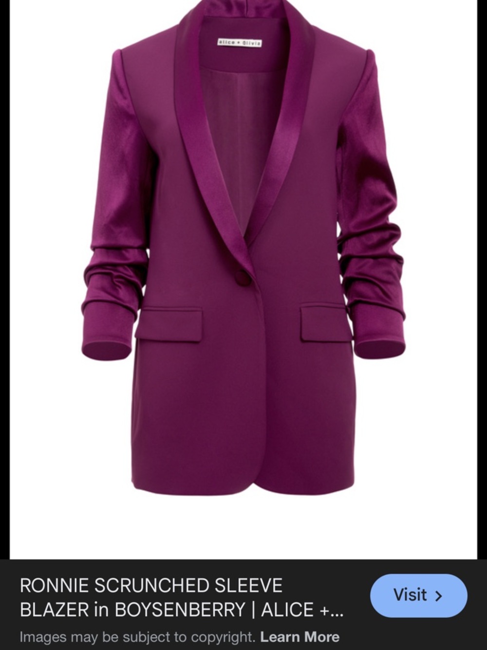 Alice + Olivia Ronnie scrunched sleeve Blazer in boysenberry size 4